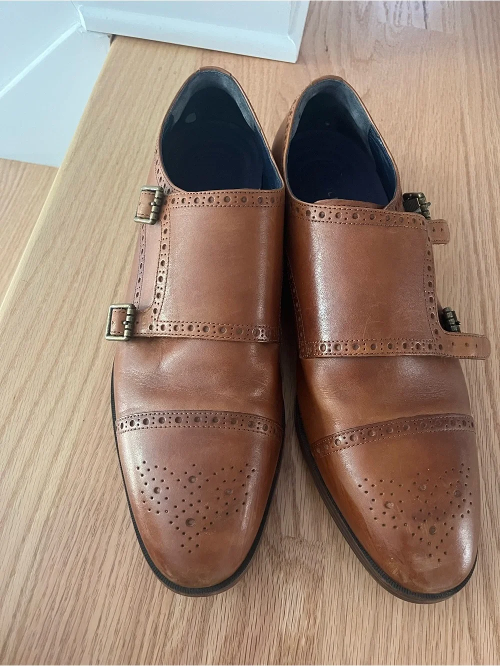 Cole Haan Men’s Tan Double Monk Strap Brogue Oxfords